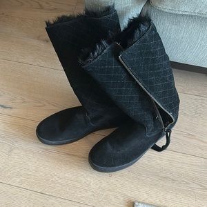 Bass Black Suede Zip Up Boots with Faux Fur
